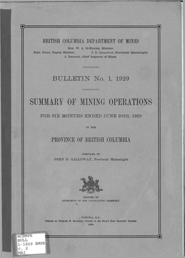 Summary of Mining Operations