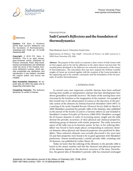 Sadi Carnot's Réflexions and the Foundation of Thermodynamics