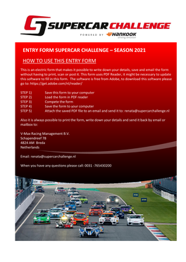 Entry Form Supercar Challenge – Season 2021 How