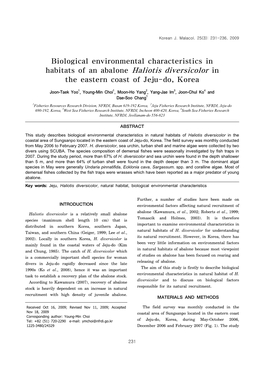 Biological Environmental Characteristics in Habitats of An