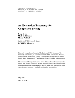 An Evaluation Taxonomy for Congestion Pricing