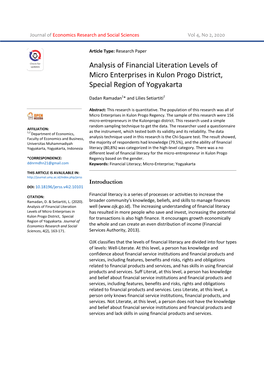 Analysis of Financial Literation Levels of Micro Enterprises in Kulon Progo District, Special Region of Yogyakarta