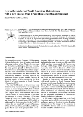 Key to the Soldiers of South American Heterotermes with a New Species from Brazil (Isoptera: Rhinotermitidae) REGINALDO CONSTANTINO