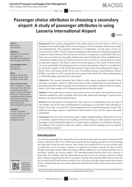 A Study of Passenger Attributes in Using Lanseria International Airport