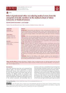 Effect of Professional Ethics on Reducing Medical Errors from the Viewpoint of Faculty Members in the Medical School of Tabriz University of Medical Sciences