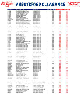 ABBOTSFORD CLEARANCE * Quantities Valid As of 12/20 /16