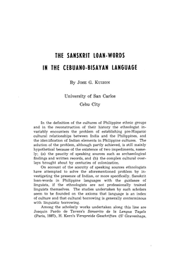 The Sanskrit Loan-Words in the Cebuano-Bisayan Language