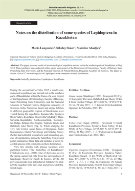 Notes on the Distribution of Some Species of Lepidoptera in Kazakhstan