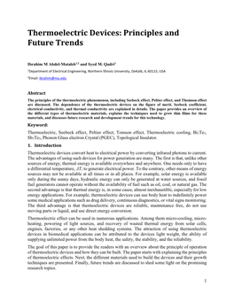 Thermoelectric Devices: Principles and Future Trends