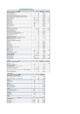 Food & Beverage Price List