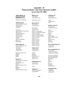 II Pakistani Banks' and Their Branches (6803) As on June 30, 2004