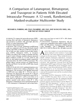 A Comparison of Latanoprost, Bimatoprost and Travoprost