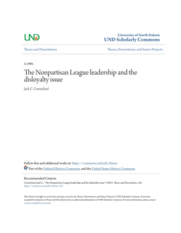 The Nonpartisan League Leadership and the Disloyalty Issue