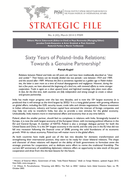 Sixty Years of Poland–India Relations: Towards a Genuine Partnership? Patryk Kugiel