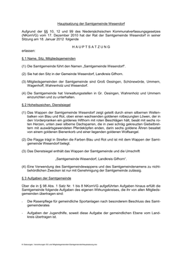 Hauptsatzung Der Samtgemeinde Wesendorf