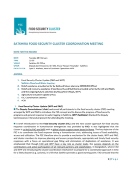 Satkhira Food Security Cluster Coordination Meeting