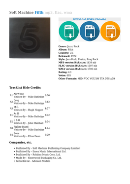Soft Machine Fifth Mp3, Flac, Wma