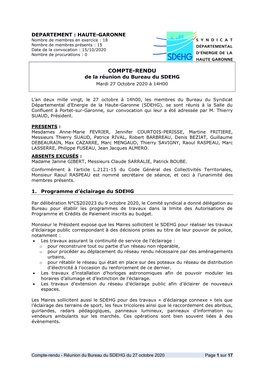 COMPTE-RENDU De La Réunion Du Bureau Du SDEHG Mardi 27 Octobre 2020 À 14H00