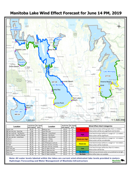 Manitoba Lake Wind Effect Forecast for June 14 PM, 2019