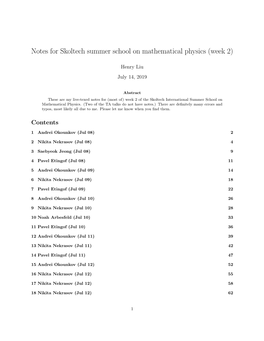 Notes for Skoltech Summer School on Mathematical Physics (Week 2)