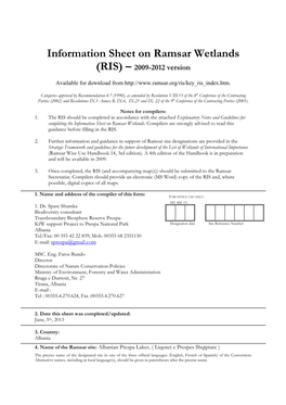 Information Sheet on Ramsar Wetlands (RIS) – 2009-2012 Version