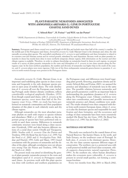 Plant-Parasitic Nematodes Associated with Ammophila Arenaria (L.) Link in Portuguese Coastal Sand Dunes