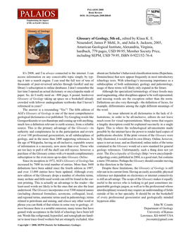 Palaios 2008 Book Review PALAIOS DOI: 10.2110/Palo.2008.BR40 Emphasizing the Impact of Life on Earth’S History