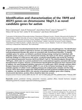 Identification and Characterization of the TRIP8 and REEP3 Genes on Chromosome 10Q21.3 As Novel Candidate Genes for Autism
