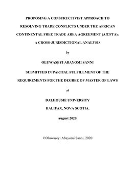 PROPOSING a CONSTRUCTIVIST APPROACH to RESOLVING TRADE CONFLICTS UNDER the AFRICAN CONTINENTAL FREE TRADE AREA AGREEMENT (Afcfta