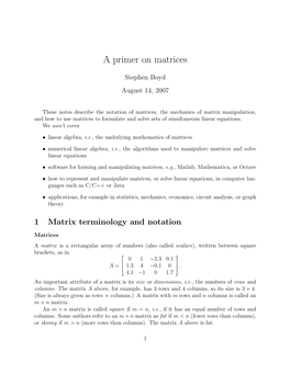 A Primer on Matrices