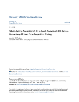 What's Driving Acquisitions? an In-Depth Analysis of CEO Drivers Determining Modern Form Acquisition Strategy