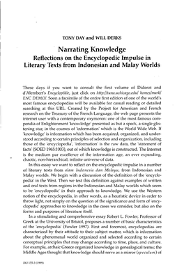 Narrating Knowledge Reflections on the Encyclopedie Impulse in Literary Texts from Indonesian and Malay Worlds