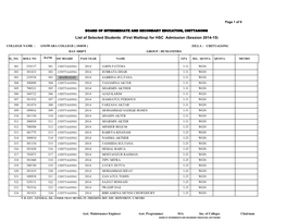 List of Selected Students (First Waiting) for HSC Admission (Session 2014-15)
