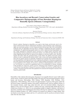 Conservation Genetics and Comparative Phylogeography of Four Hawaiian Megalagrion Damselfly Species (Odonata: Coenagrionidae)