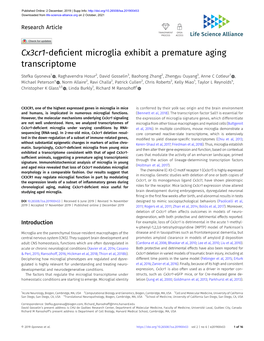 Cx3cr1-Deficient Microglia Exhibit a Premature Aging Transcriptome