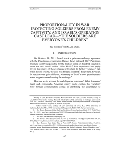 Proportionality in War: Protecting Soldiers from Enemy Captivity, and Israel’S Operation Cast Lead—“The Soldiers Are Everyone’S Children”