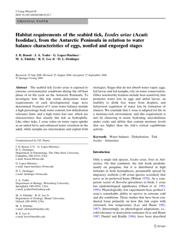 Habitat Requirements of the Seabird Tick, Ixodes Uriae (Acari: Ixodidae