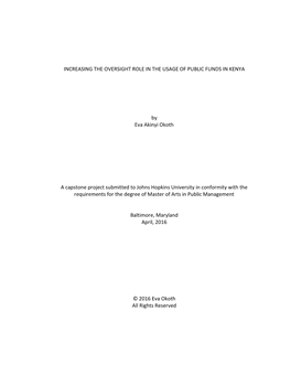 Increasing the Oversight Role in the Usage of Public Funds in Kenya