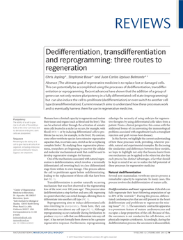 Dedifferentiation, Transdifferentiation and Reprogramming: Three Routes to Regeneration