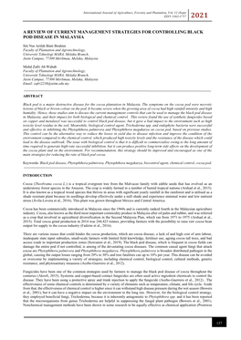 A Review of Current Management Strategies for Controlling Black Pod Disease in Malaysia