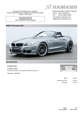 BMW Z4 Roadster E89 Aerodynamics