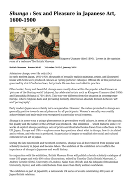 Shunga</Cite> : Sex and Pleasure in Japanese Art, 1600-1900