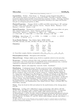 Microcline Kalsi3o8 C 2001 Mineral Data Publishing, Version 1.2 ° Crystal Data: Triclinic