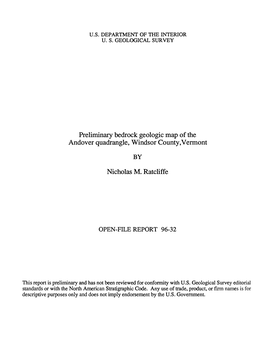 Preliminary Bedrock Geologic Map of the Andover Quadrangle, Windsor County,Vermont by Nicholas M