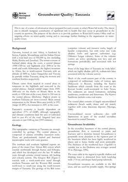 Groundwater Quality: Tanzania