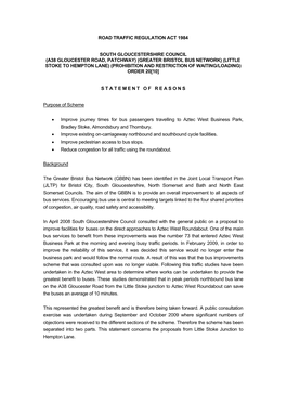 Road Traffic Regulation Act 1984 South Gloucestershire Council (A38 Gloucester Road, Patchway) (Greater Bristol Bus Network)