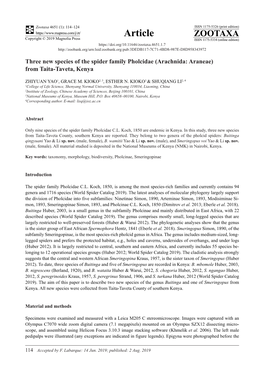 Three New Species of the Spider Family Pholcidae (Arachnida: Araneae) from Taita-Taveta, Kenya