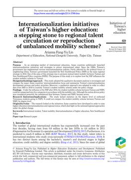 Internationalization Initiatives of Taiwan's Higher Education: A