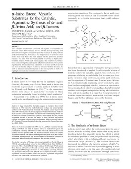 R-Imino Esters: Versatile Substrates for the Catalytic, Asymmetric Synthesis of R- and Β-Amino Acids and Β-Lactams