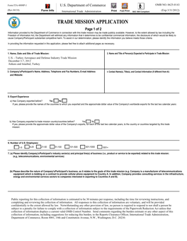 TRADE MISSION APPLICATION Page 1 of 2 Information Provided to the Department of Commerce in Connection with This Trade Mission May Be Made Publicly Available